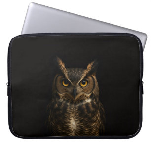 Black 4 Luxe Laptop Sleeve, Golden Eyed Owl Sleeve