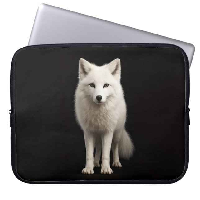 Black 4 Luxe Laptop Sleeve, Ivory Arctic Fox Sleeve (Front)