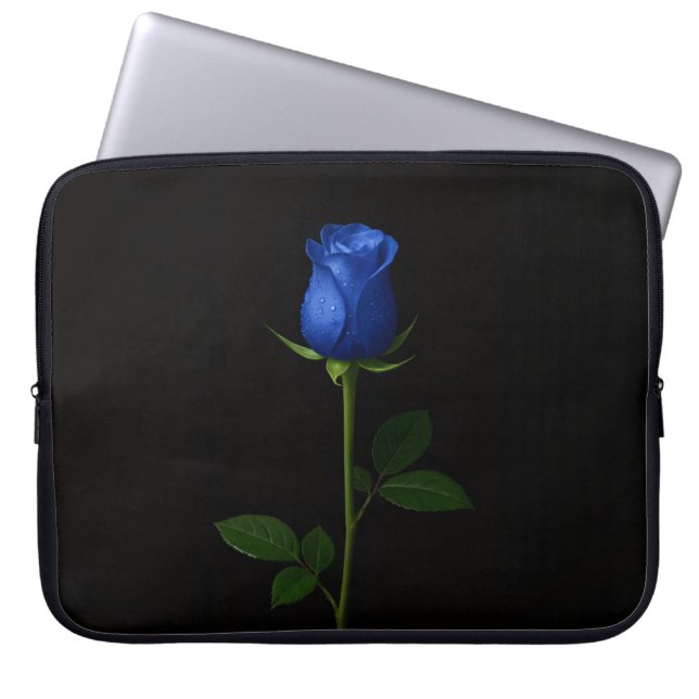 Black 4 Luxe Laptop Sleeve, Midnight Blue Rose Laptop Sleeve (Front)