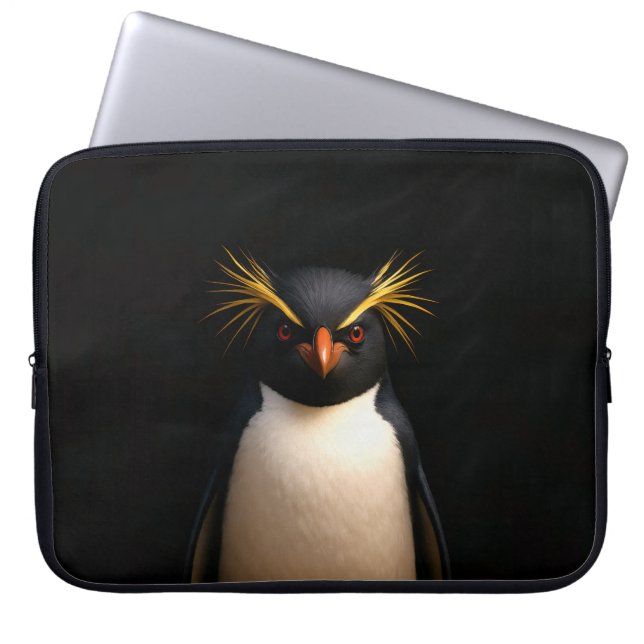 Black 4 Luxe Laptop Sleeve, Rockhopper Penguin Sleeve (Front)