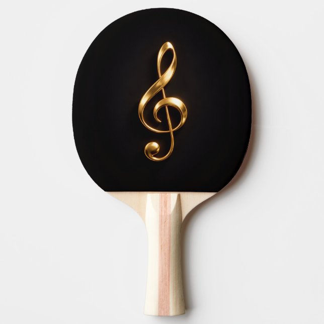Black 4 Luxe ping pong paddle, Golden Treble Clef Paddle (Front)