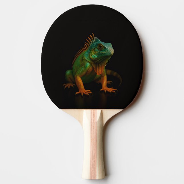 Black 4 Luxe ping pong paddle, Green Iguana Ping Pong Paddle (Back)