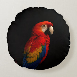 Black 4 Luxe Round Throw Pillow, Scarlet Parrot Cushion
