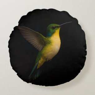Black 4 Luxe Round Throw Pillow with Flying Bird