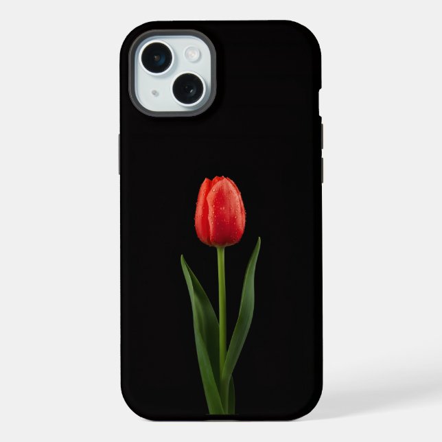 Black 4 Luxe, Ruby Red Tulip iPhone 15 Plus Case (Back)
