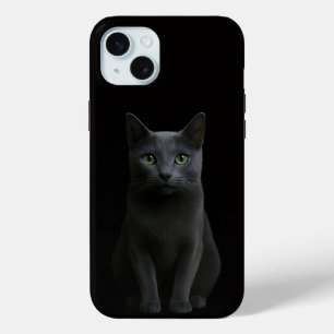 Black 4 Luxe, Russian Blue Cat iPhone 15 Mini Case