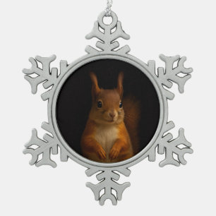 Black 4 Luxe Snowflake Ornament, Red Squirrel Pewter Christmas Ornament