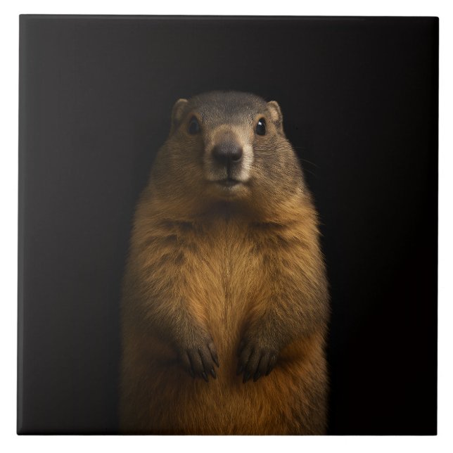 Black 4 Luxe Tile with Fluffy Marmot (Front)