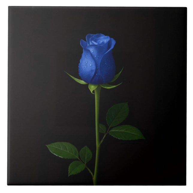 Black 4 Luxe Tile with Midnight Blue Rose (Front)