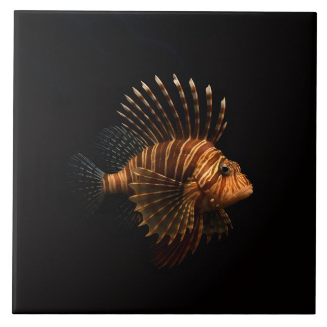 Black 4 Luxe Tile with Red Lionfish (Front)