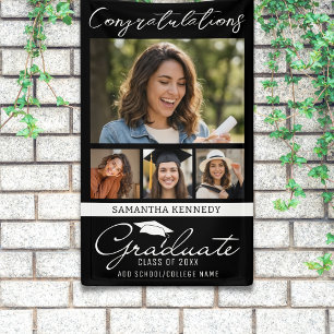 Black 4 Photo Collage Graduation Congratulations Banner