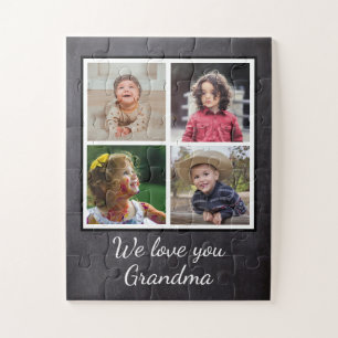 Black 4 Photo Collage Grandma Chalkboard Jigsaw Puzzle