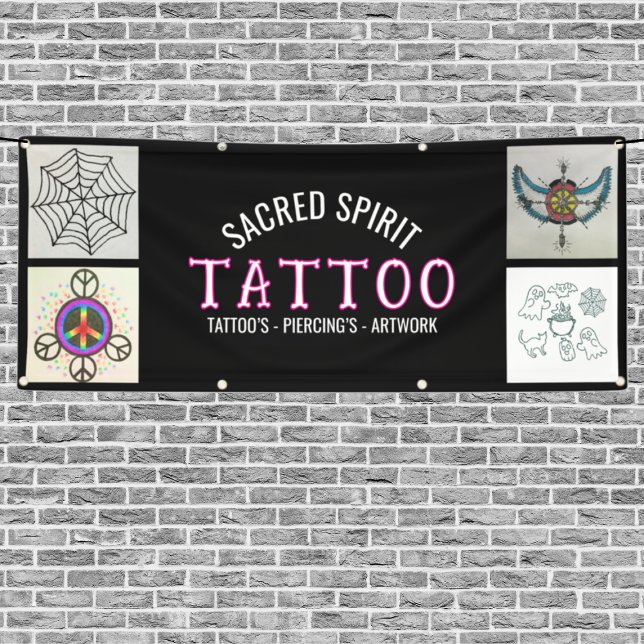 Black 4 Photo Modern White Text Tattoo Shop Banner (Creator Uploaded)