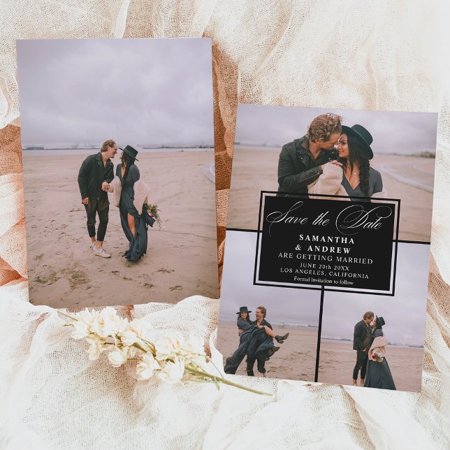 Black 4 photos collage  save the date wedding (Black 4 photos collage save the date wedding)