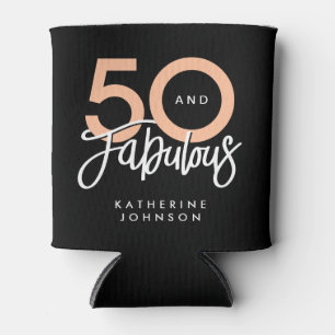 Black 50 and Fabulous Modern 50th Birthday Can Cooler