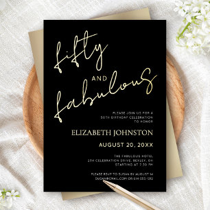 Black 50 Fabulous Birthday Script Simple Real Gold