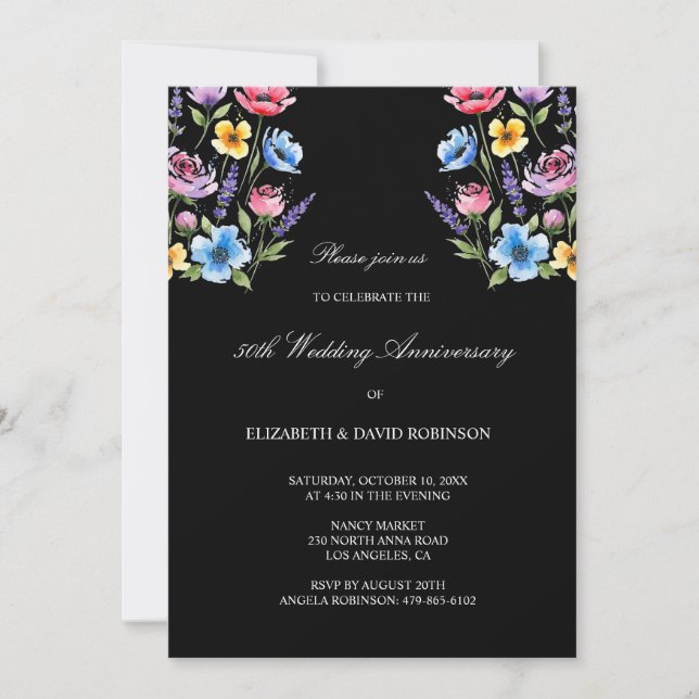 Black 50th anniversary wedding anniversary  invitation (Front)