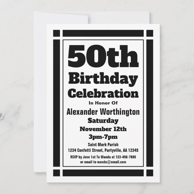 Black 50th Birthday Invitation (Front)