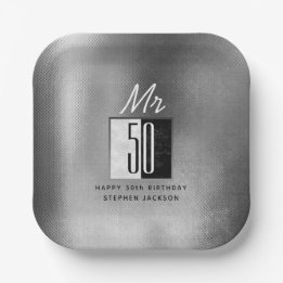 Black 50th Birthday Paper Plate