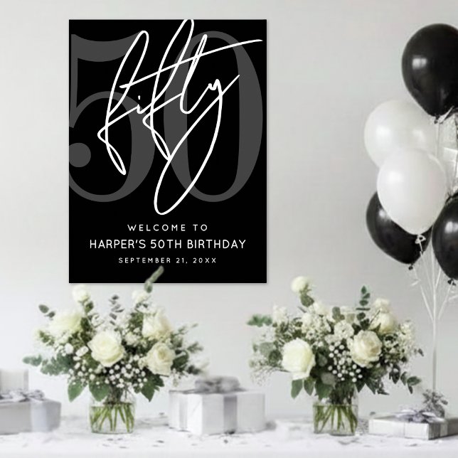  Black 50th Birthday Party Sign (Black 50th Birthday Party Sign)