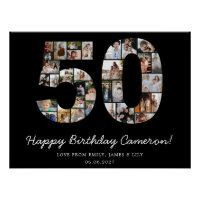 Black 50th Birthday Photo Collage Keepsake Gift