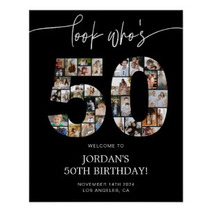 Black 50th Birthday Photo Collage Welcome Sign