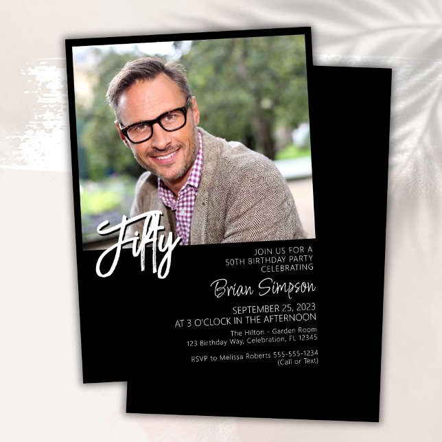 Black 50th Birthday Photo  Invitation (Creator Uploaded)