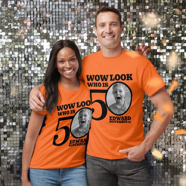 Black 50th birthday photo look who is on coloured T-Shirt (Creator Uploaded)