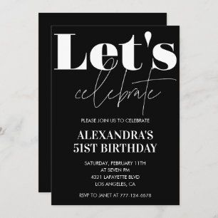 Black 51st birthday invitations Bold Typography 