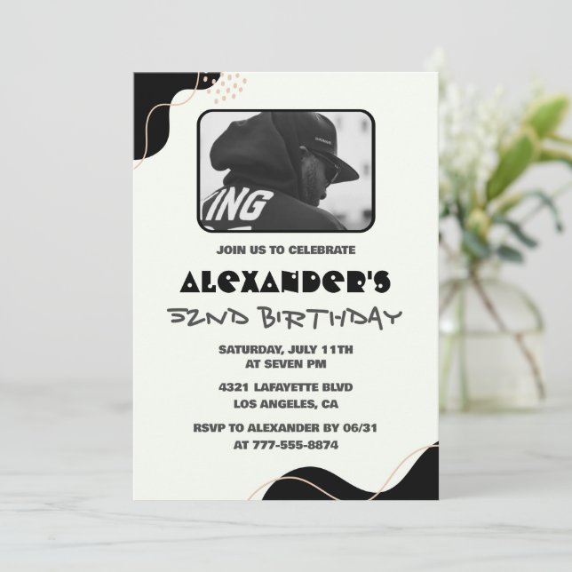 Black 52nd birthday invitations Men Simple Photo (Standing Front)