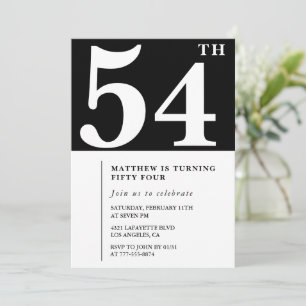 Black 54th birthday invitation Elegant Chic Simple