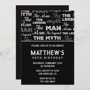Black 58th birthday invitation for him Myth Legend
