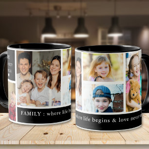 Black 5 Photo Family Where Life Begins Quote Mug