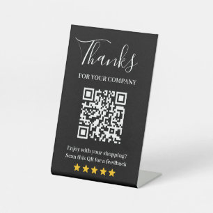Black 5 Star Review QR Business Display Pedestal Sign