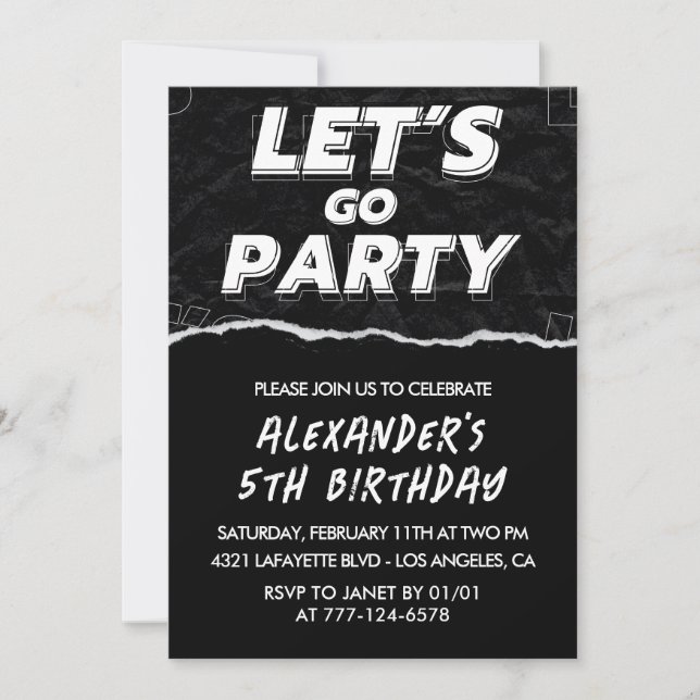Black 5th birthday invitations boy White (Front)
