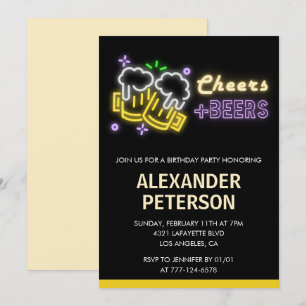 Black 60th birthday invitation Beer Men Neon