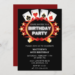 Black 60th birthday invitations Men Casino Poker