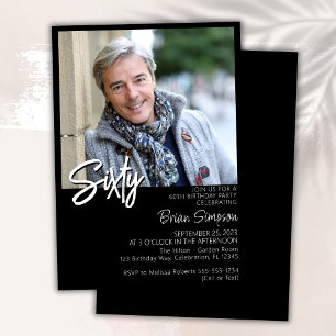 Black 60th Birthday Photo Invitation