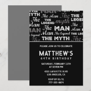 Black 64th birthday invitation for him Myth Legend