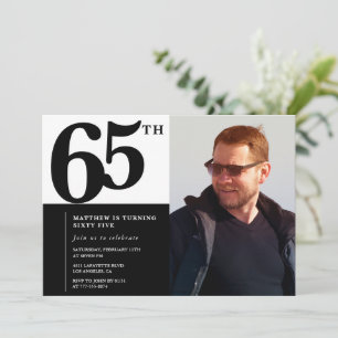 Black 65th birthday invitations Elegant Chic