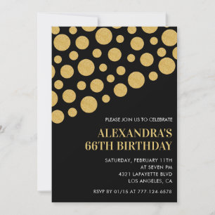 Black 66th birthday invitations Gold Confetti