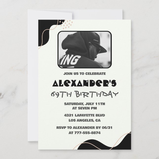 Black 69th birthday invitations Men Simple Photo (Front)