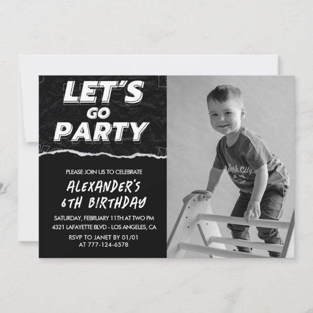 Black 6th birthday invitations Boy Photo  (Front)