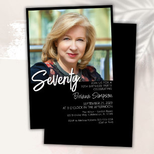 Black 70th Birthday Photo Invitation