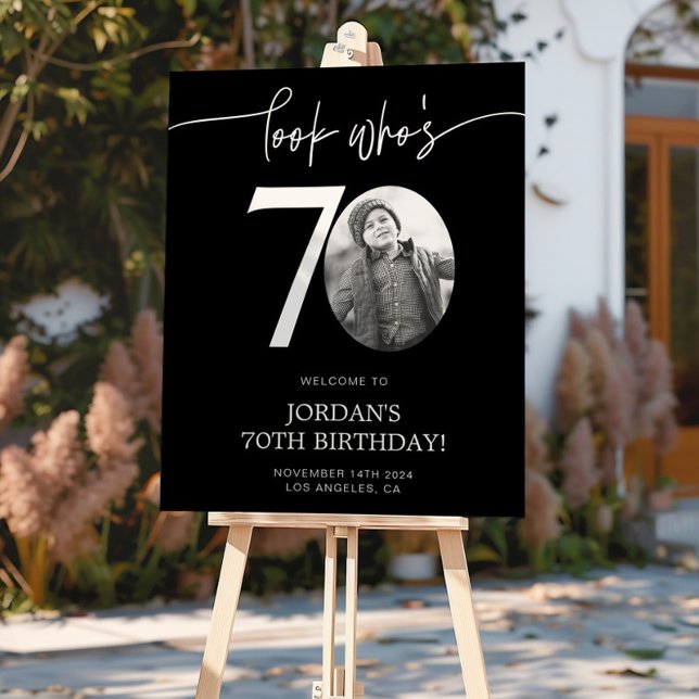 Black 70th Birthday Welcome Sign | Look Who's 70 (Creator Uploaded)