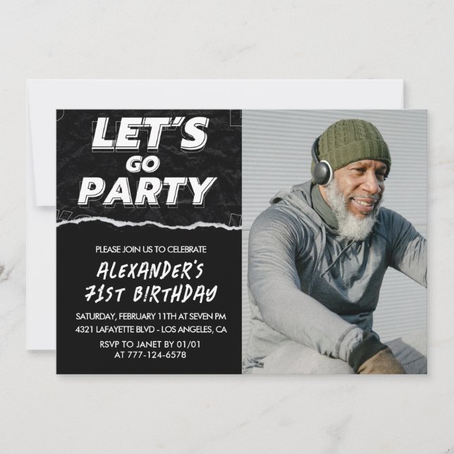 Black 71st birthday invitations Men Photo (Front)