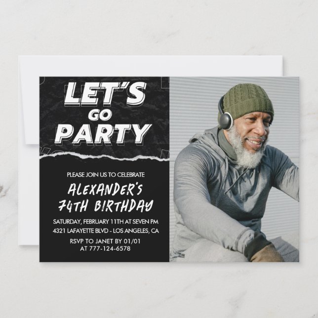 Black 74th birthday invitations Men Photo (Front)