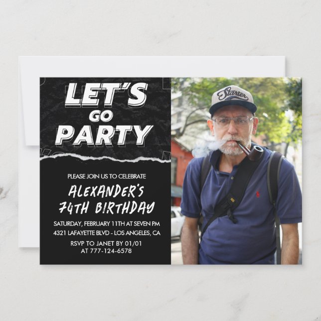 Black 74th birthday invitations Men Photo (Front)