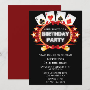 Black 75th birthday invitations Men Casino Poker