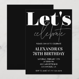 Black 76th birthday invitations Bold Typography 